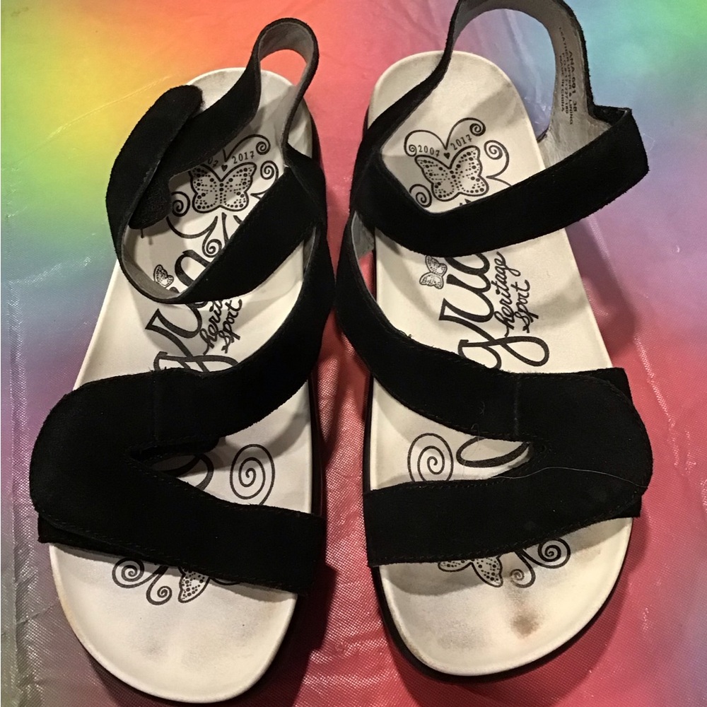 Alegria Ana-601 Adjustable Strap on Black Suede Sandals size 38/8 - 8 1/2
